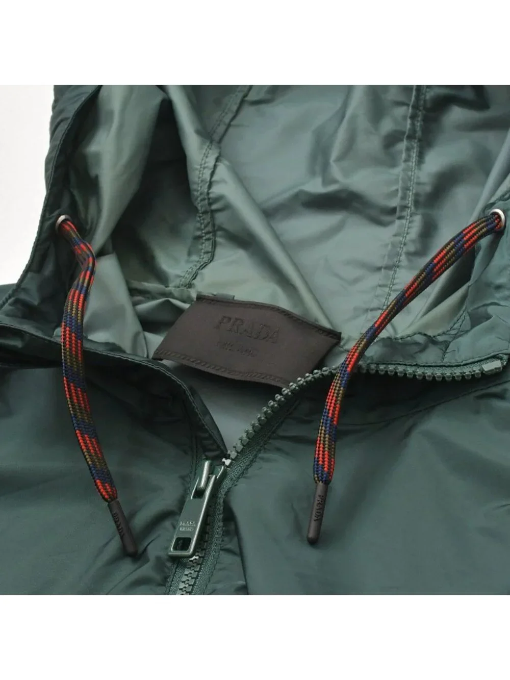 Prada Re-Nylon Hooded Nylon Rain Poncho Anorak Metal Green Half Zip S